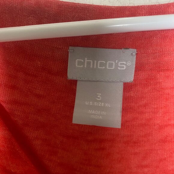 Chicos Linen Tunic Top Size 3 US XL Red V-Neck Lightweight Holiday - Picture 2 of 8
